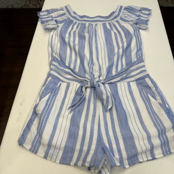 Vineyard Vines Women Shoulder Stripe Romper Gauze Cotton Blue White Size S - Picture 14 of 14